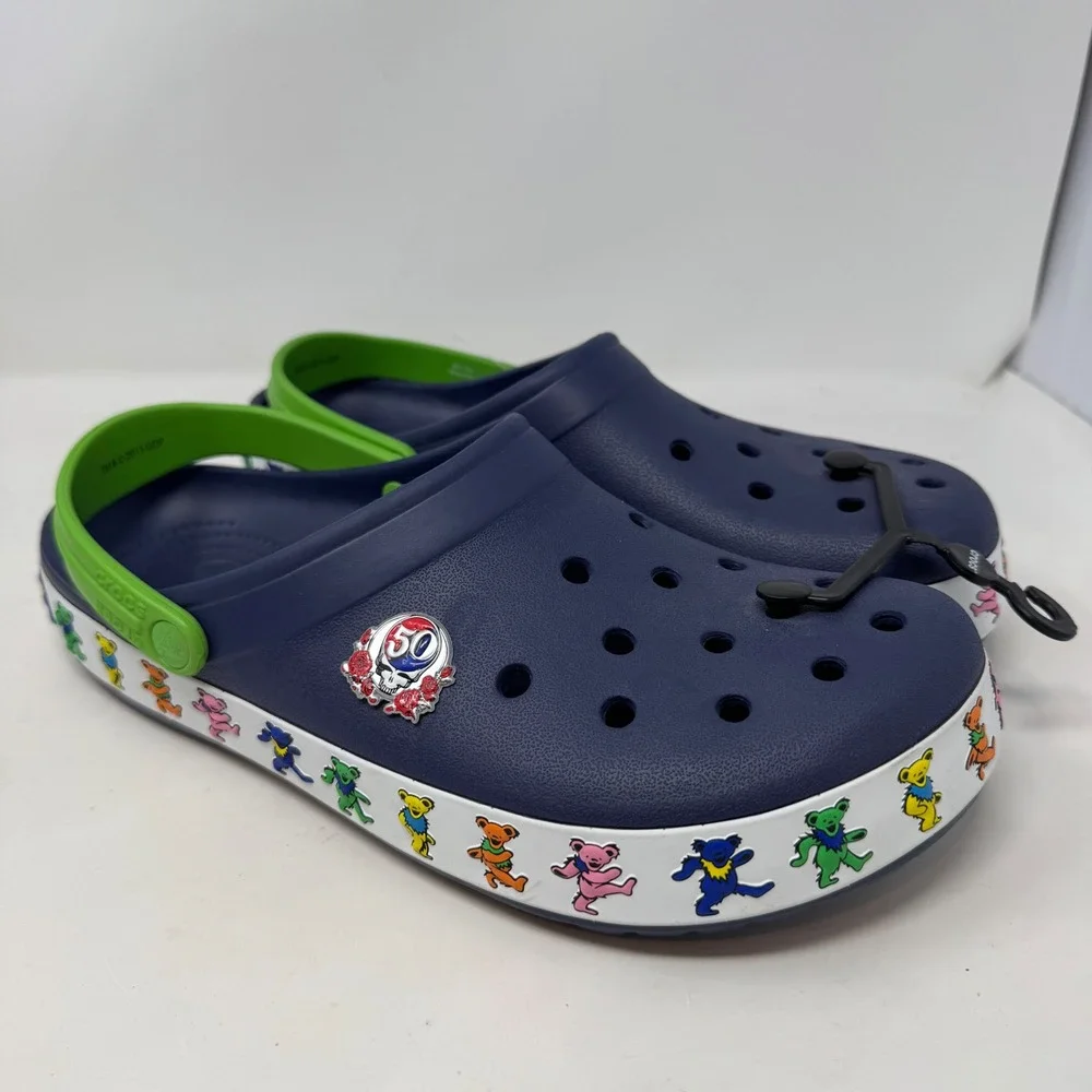 Crocs Grateful Dead 50th Anniversary Clogs Mens 12 Navy Blue Green‎ Dancing Bear